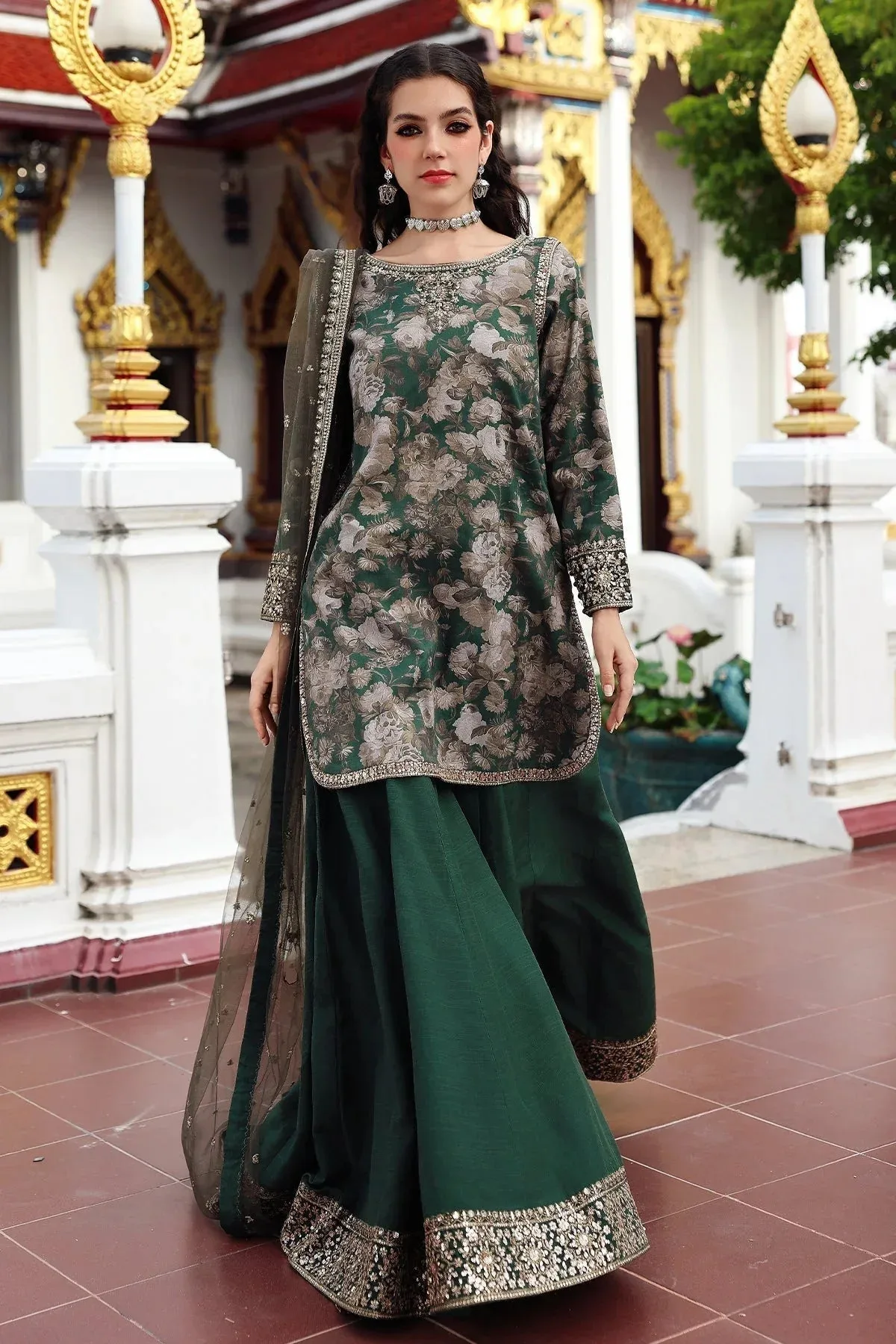 Charizma Festive Pret Teal Green Raw Silk – view 1 – Poshaq