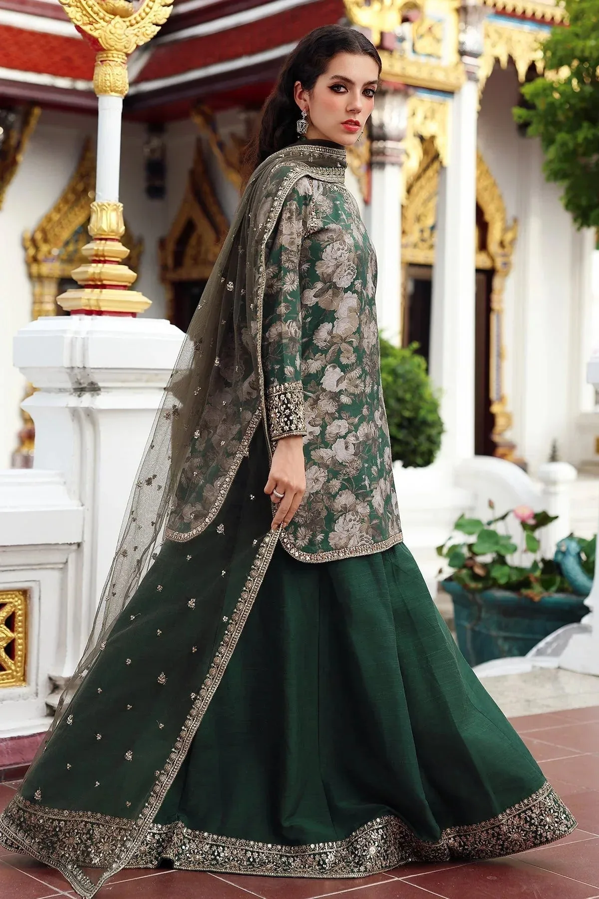Charizma Festive Pret Teal Green Raw Silk – view 2 – Poshaq