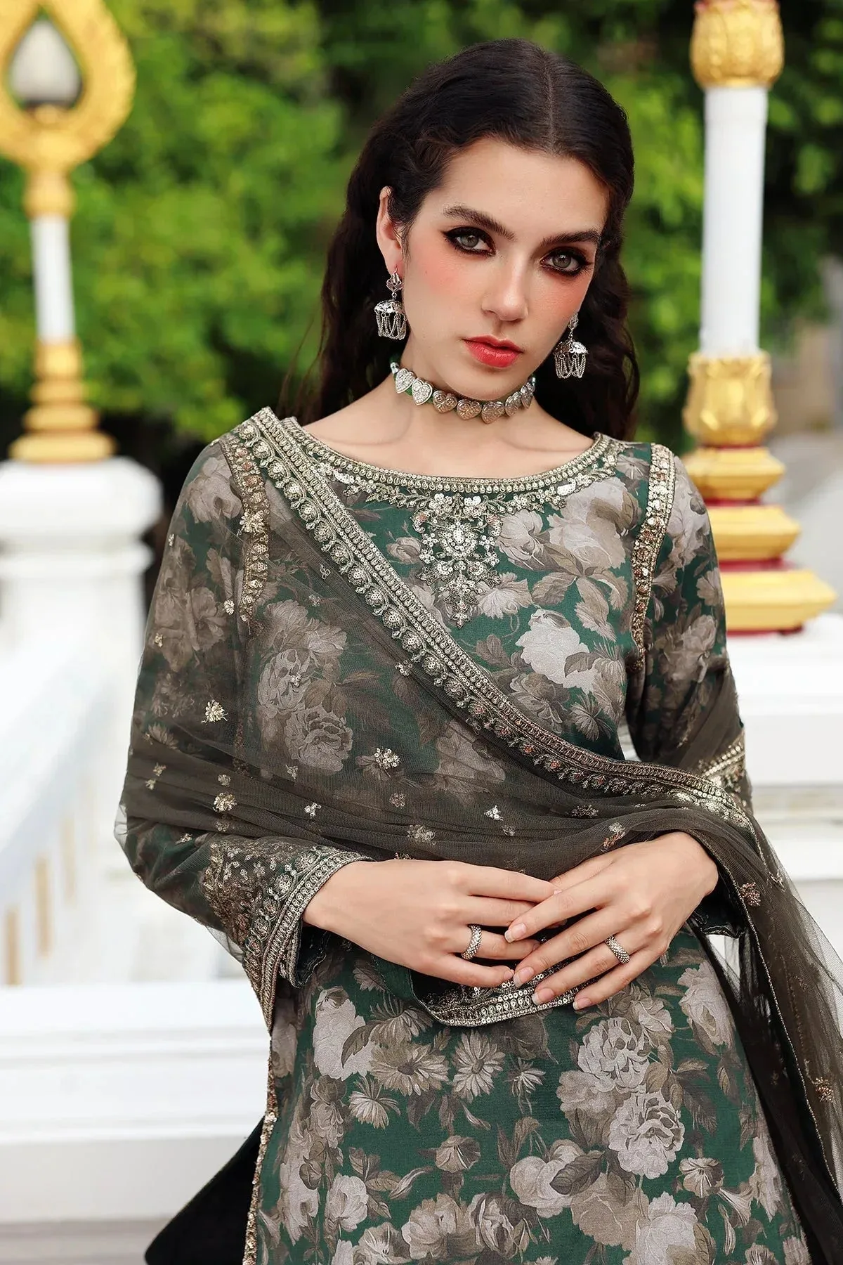 Charizma Festive Pret Teal Green Raw Silk – view 4 – Poshaq