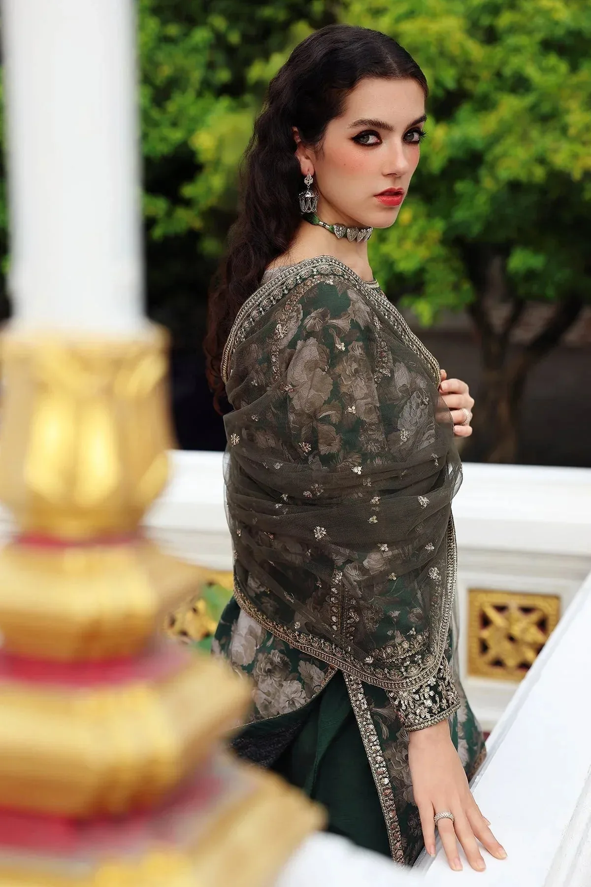 Charizma Festive Pret Teal Green Raw Silk – view 5 – Poshaq