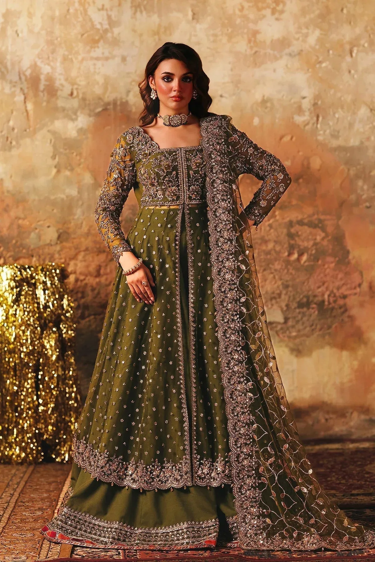 Charizma Statement Formals Olive Green Raw Silk – view 1 – Poshaq