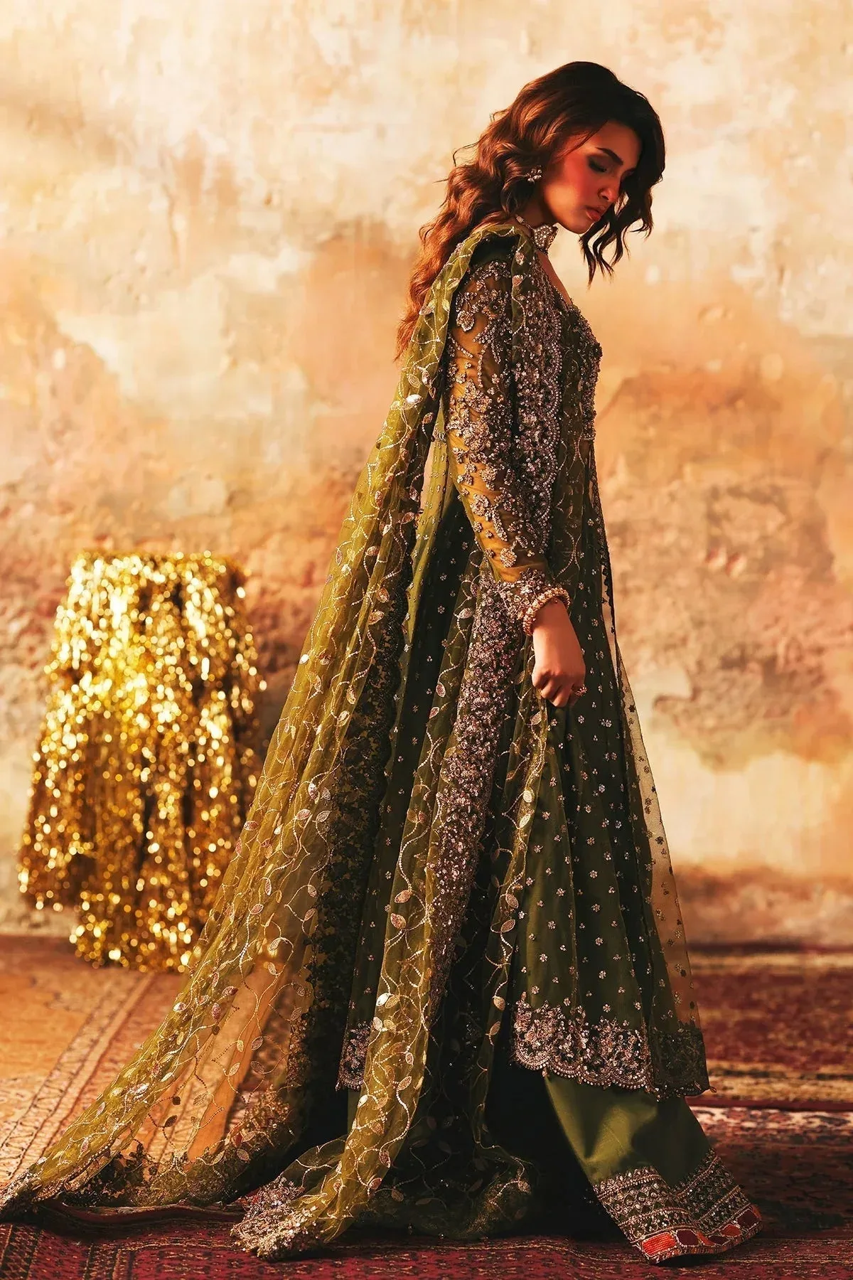 Charizma Statement Formals Olive Green Raw Silk – view 2 – Poshaq