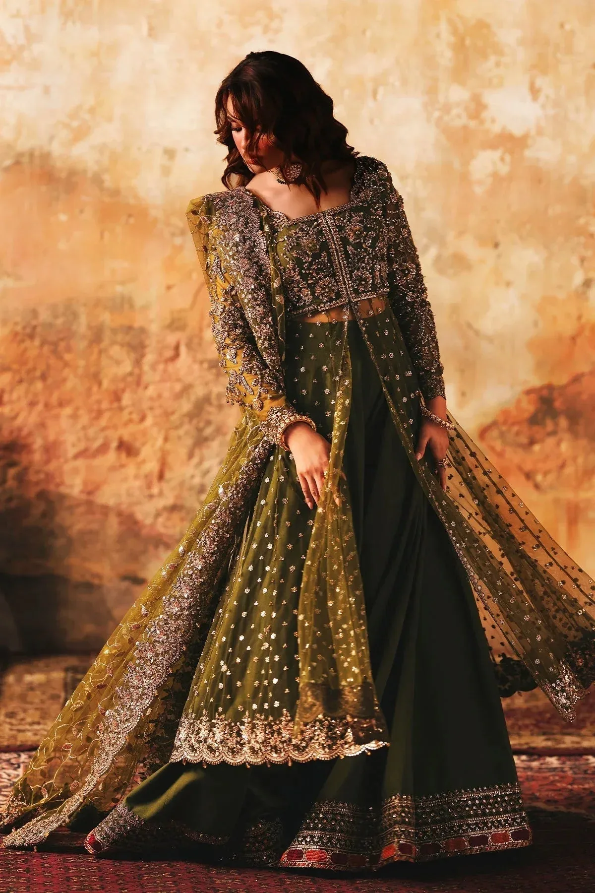 Charizma Statement Formals Olive Green Raw Silk – view 3 – Poshaq