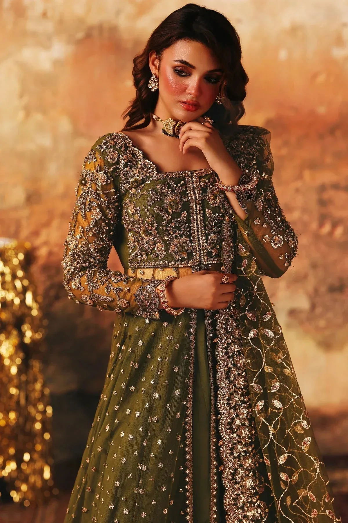 Charizma Statement Formals Olive Green Raw Silk – view 4 – Poshaq