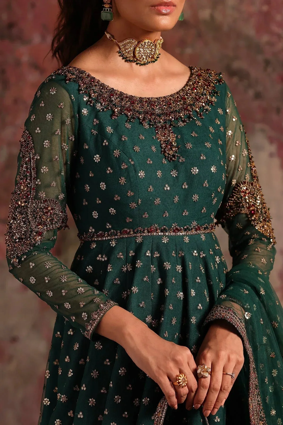 Charizma Statement Formals Deep Teal Green Raw Silk – view 4 – Poshaq