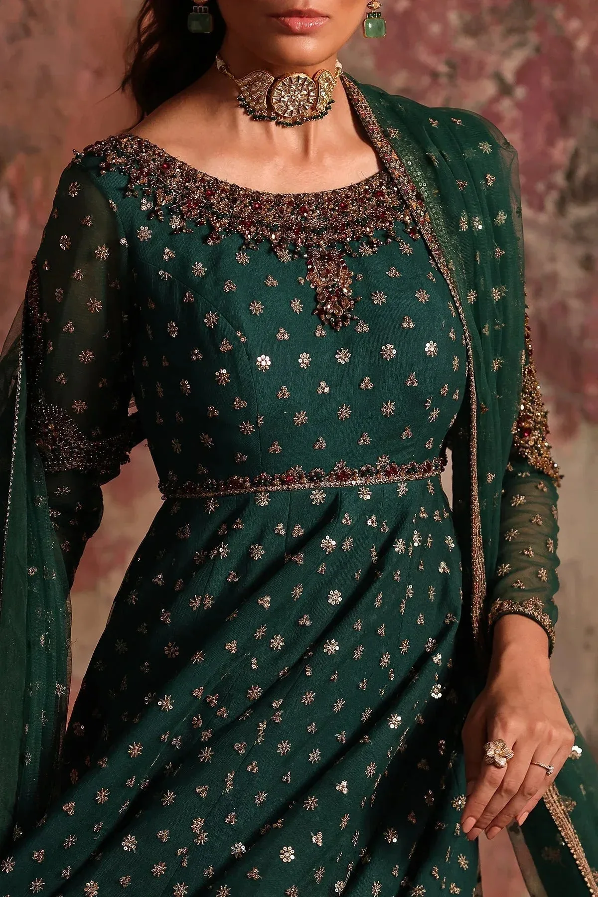 Charizma Statement Formals Deep Teal Green Raw Silk – view 8 – Poshaq