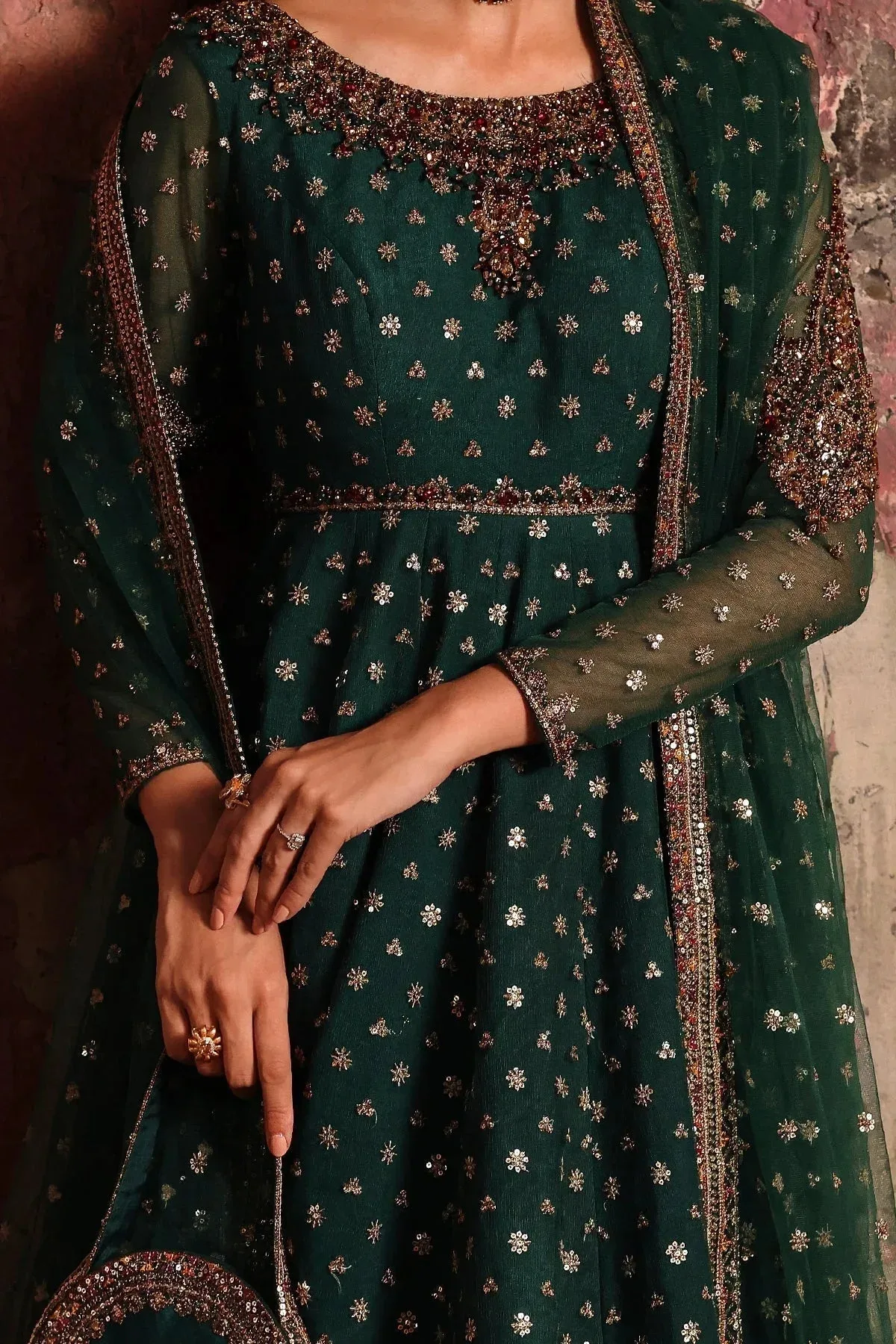 Charizma Statement Formals Deep Teal Green Raw Silk – view 9 – Poshaq