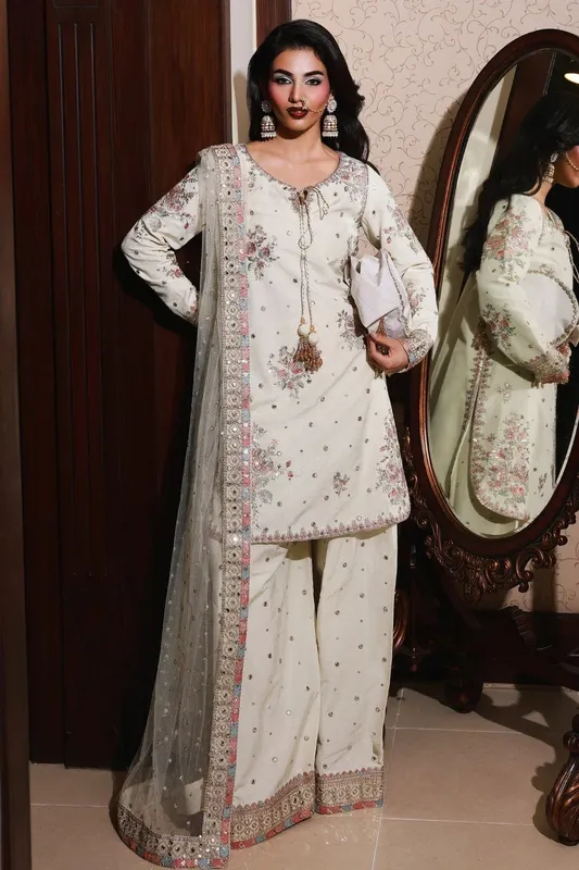 Charizma Festive Pret Off White Raw Silk – view 1 – Poshaq