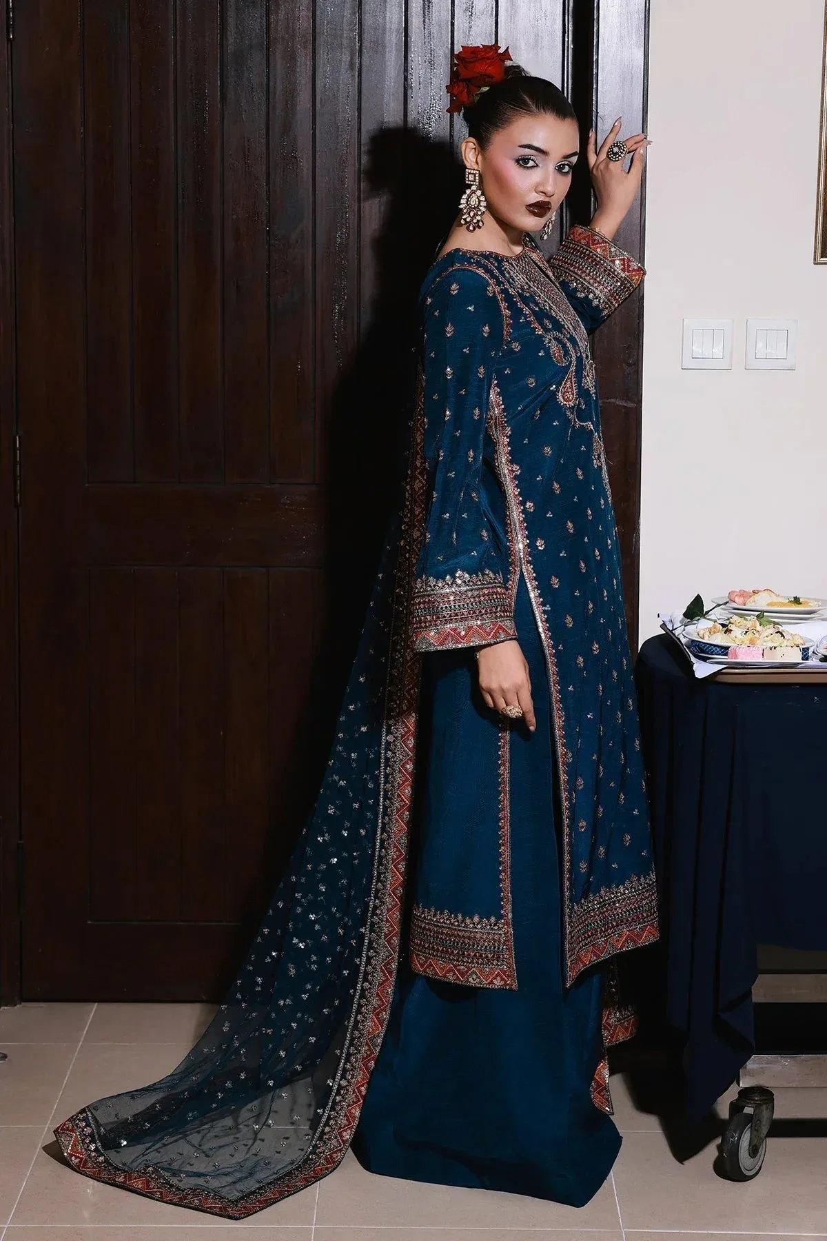 Charizma Festive Pret Deep Teal Raw Silk – view 2 – Poshaq