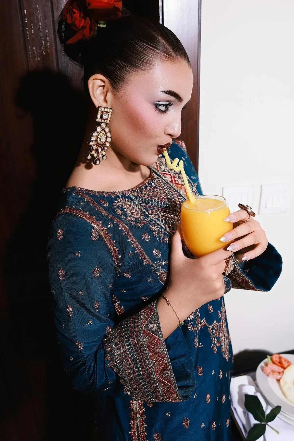 Charizma Festive Pret Deep Teal Raw Silk – view 3 – Poshaq