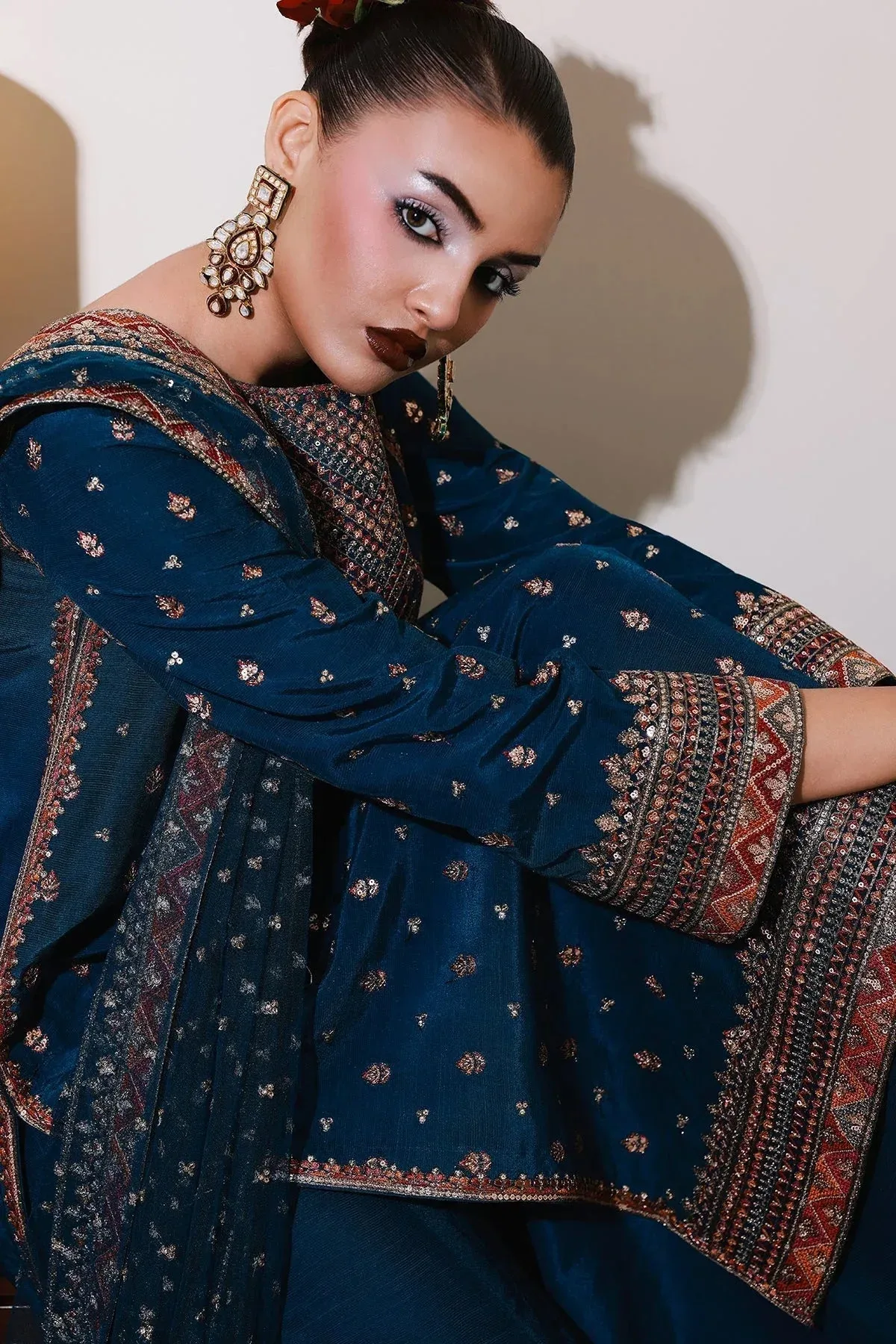 Charizma Festive Pret Deep Teal Raw Silk – view 4 – Poshaq