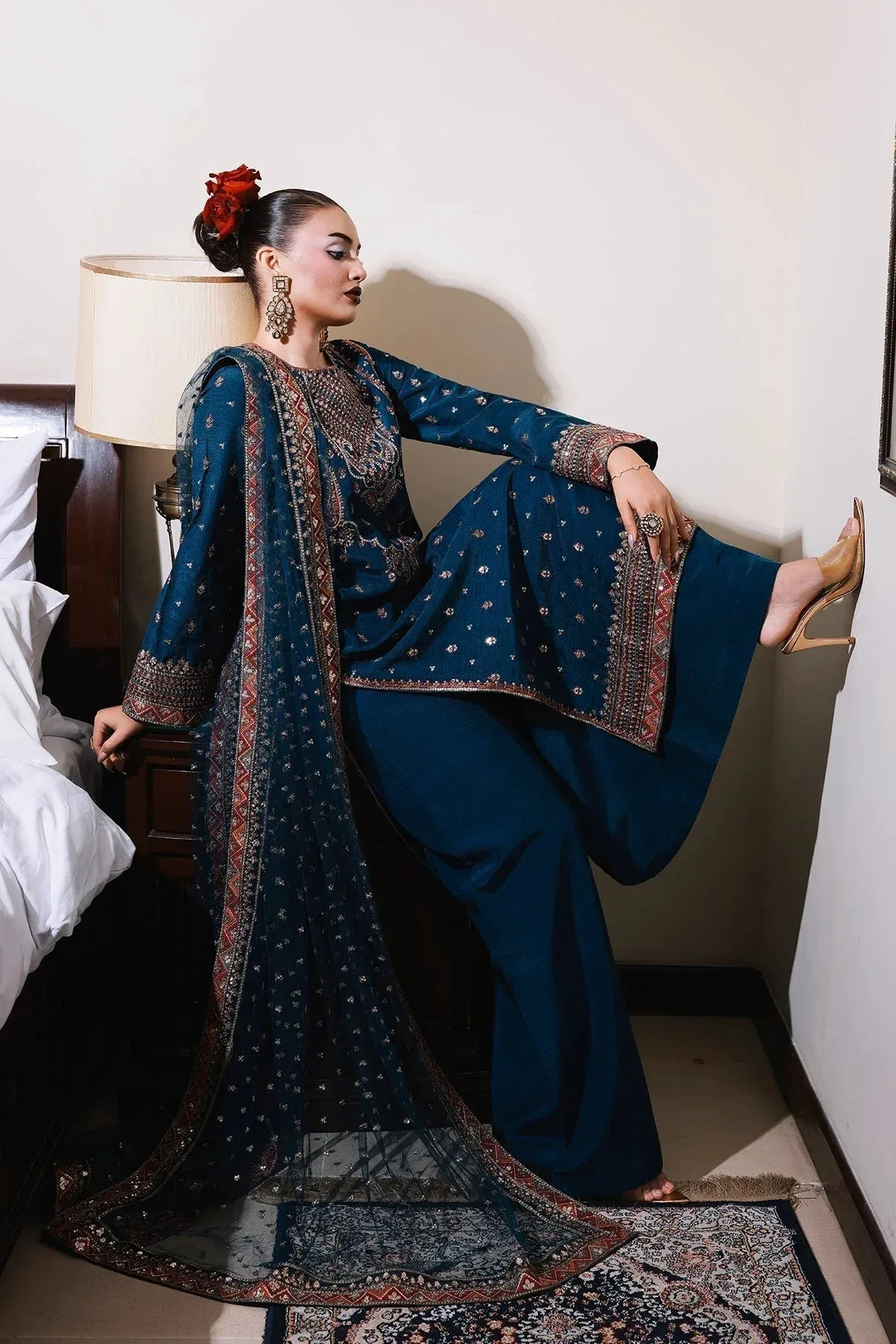 Charizma Festive Pret Deep Teal Raw Silk – view 5 – Poshaq