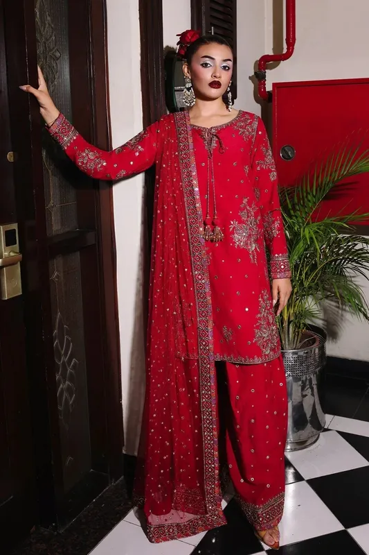 Charizma Festive Pret Red Raw Silk – view 1 – Poshaq