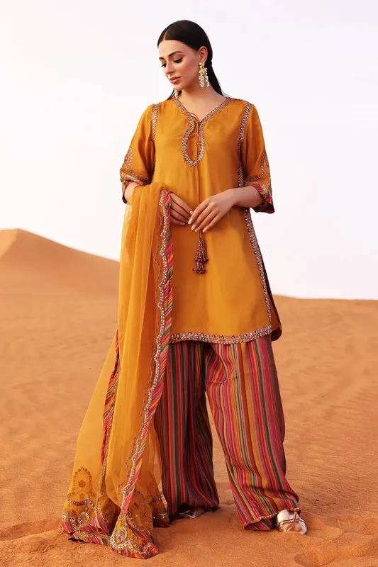 Charizma Festive Pret Rust Raw Silk – view 1 – Poshaq
