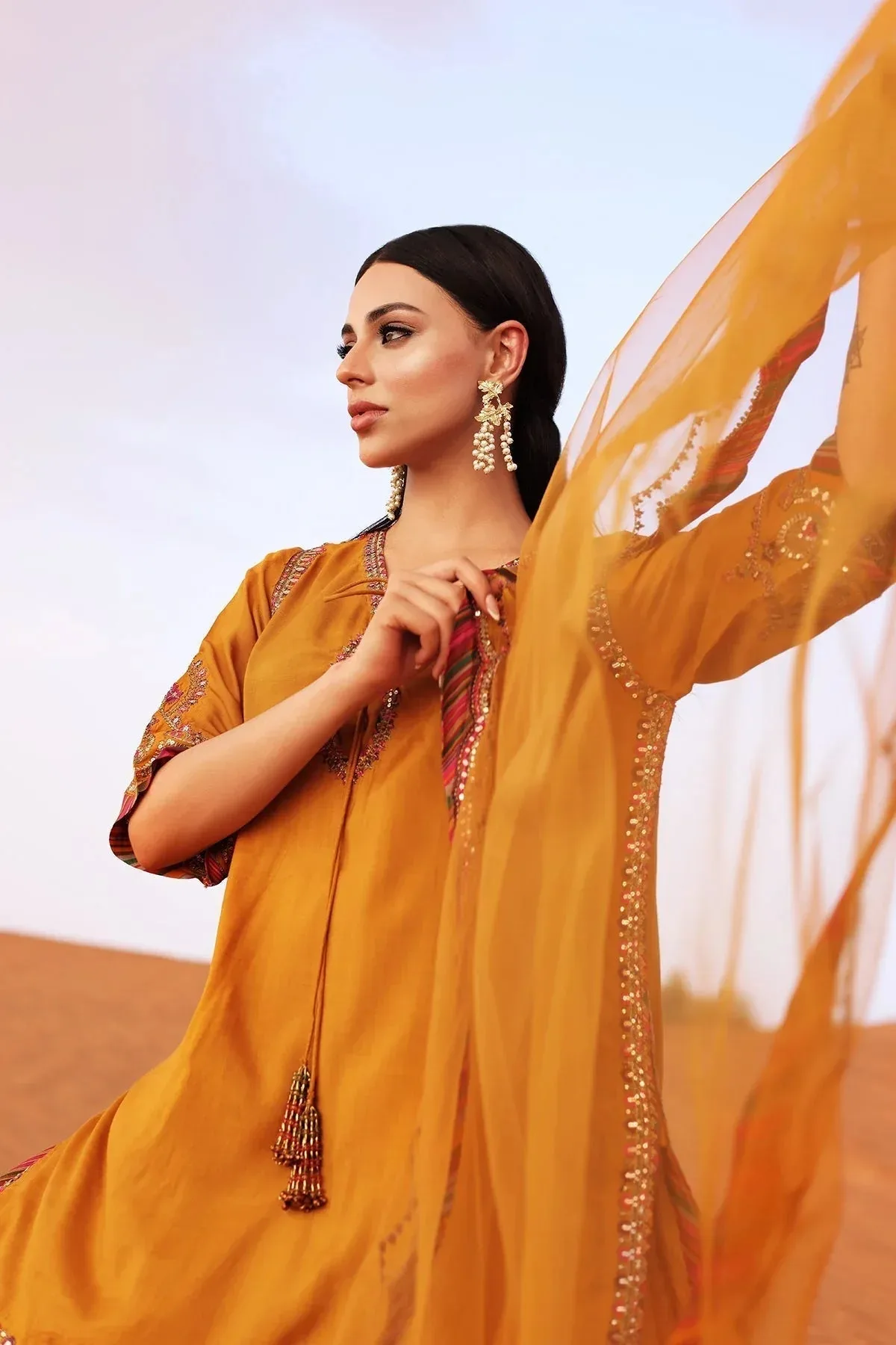 Charizma Festive Pret Rust Raw Silk – view 3 – Poshaq