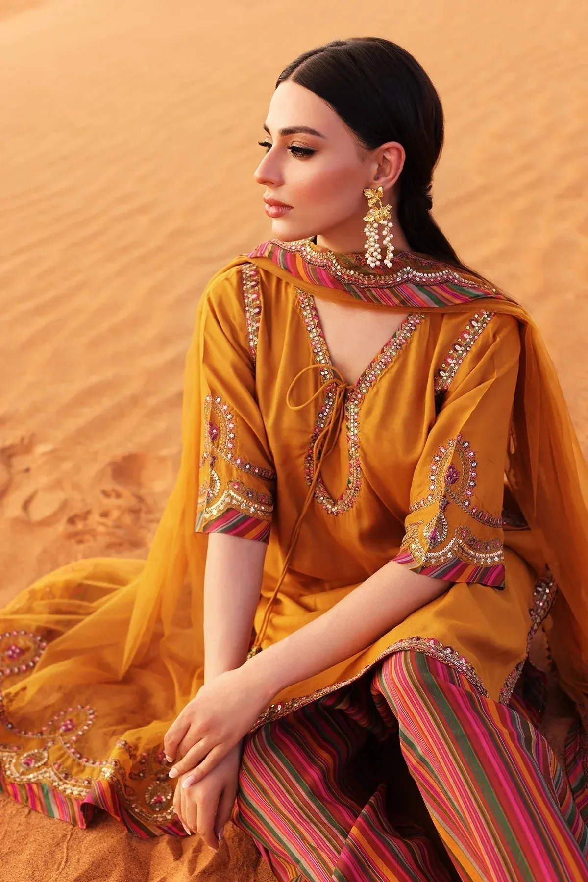Charizma Festive Pret Rust Raw Silk – view 4 – Poshaq
