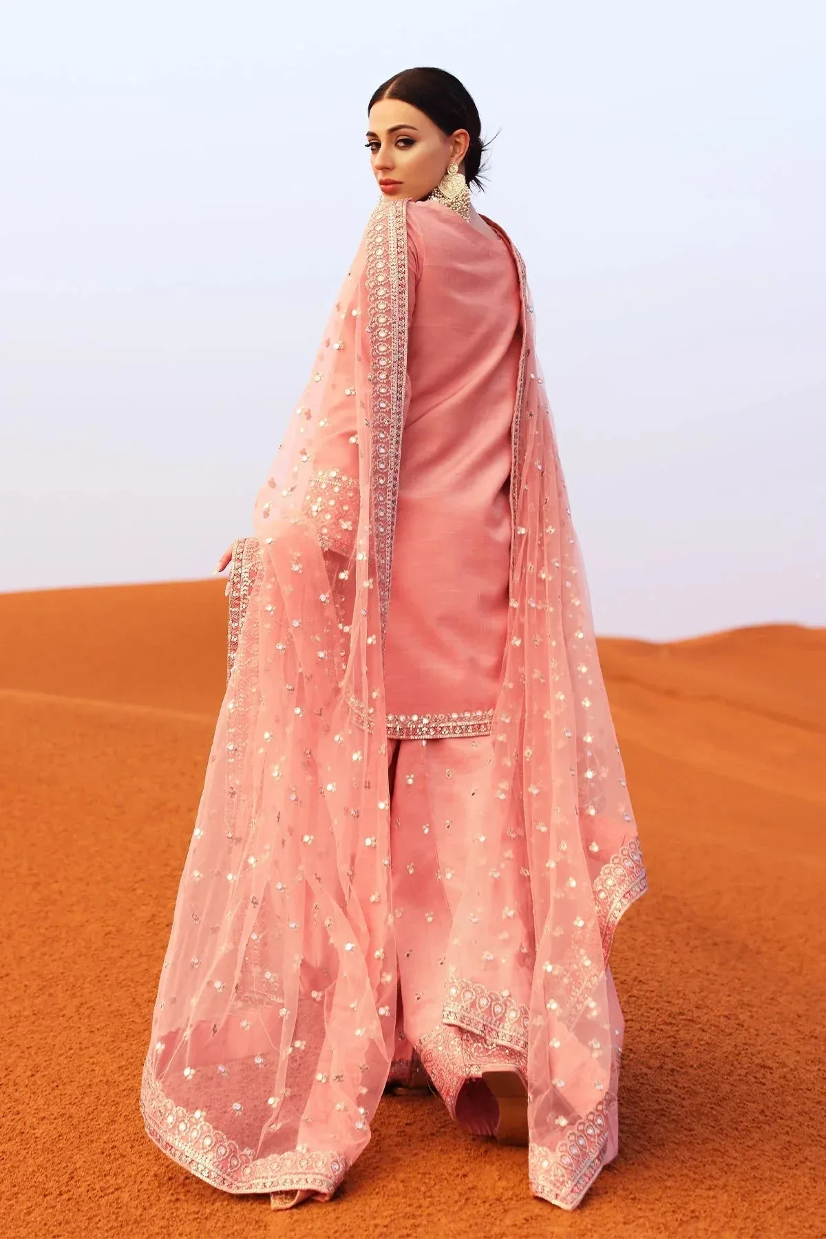 Charizma Festive Pret Peach Pink Raw Silk – view 2 – Poshaq