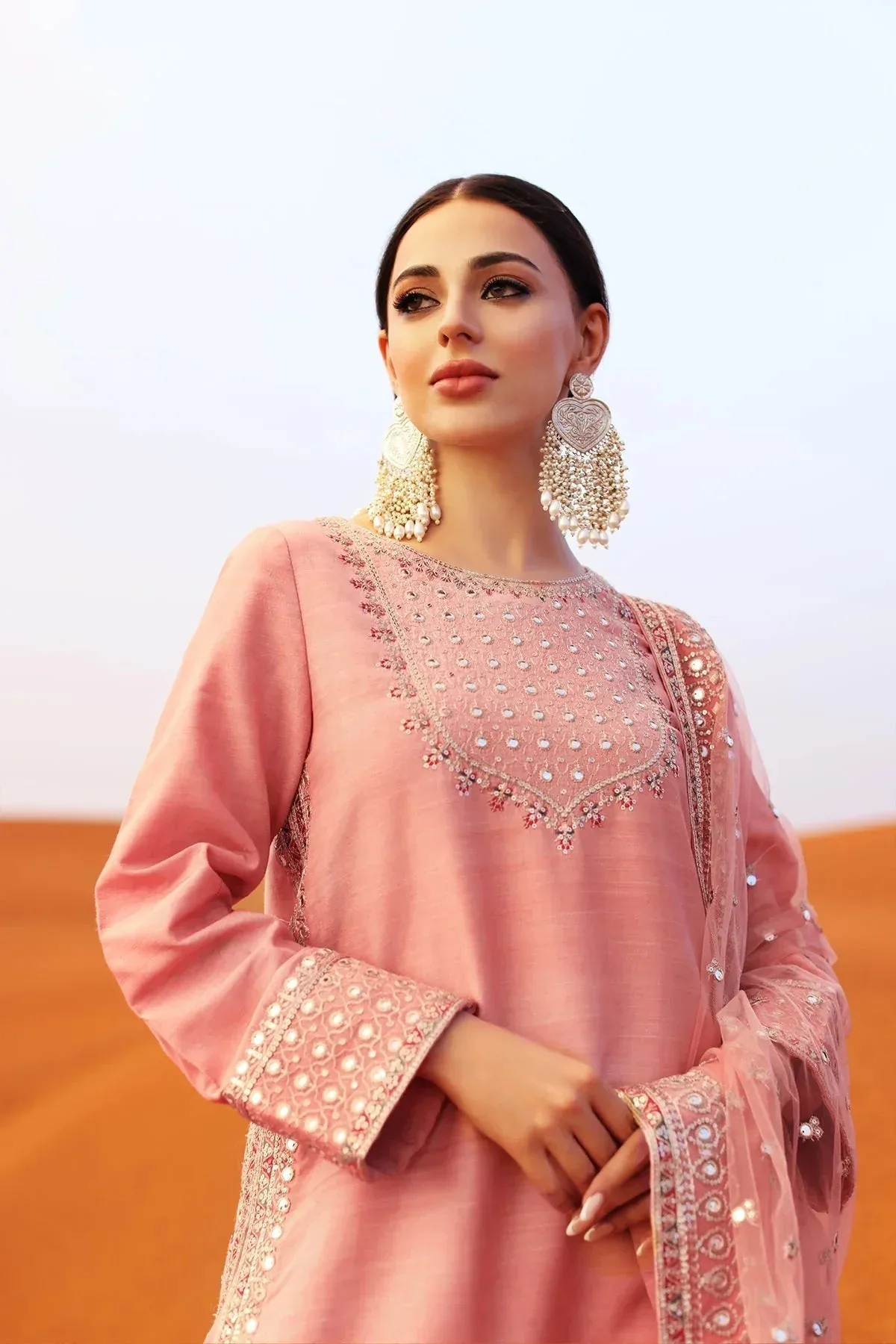Charizma Festive Pret Peach Pink Raw Silk – view 3 – Poshaq