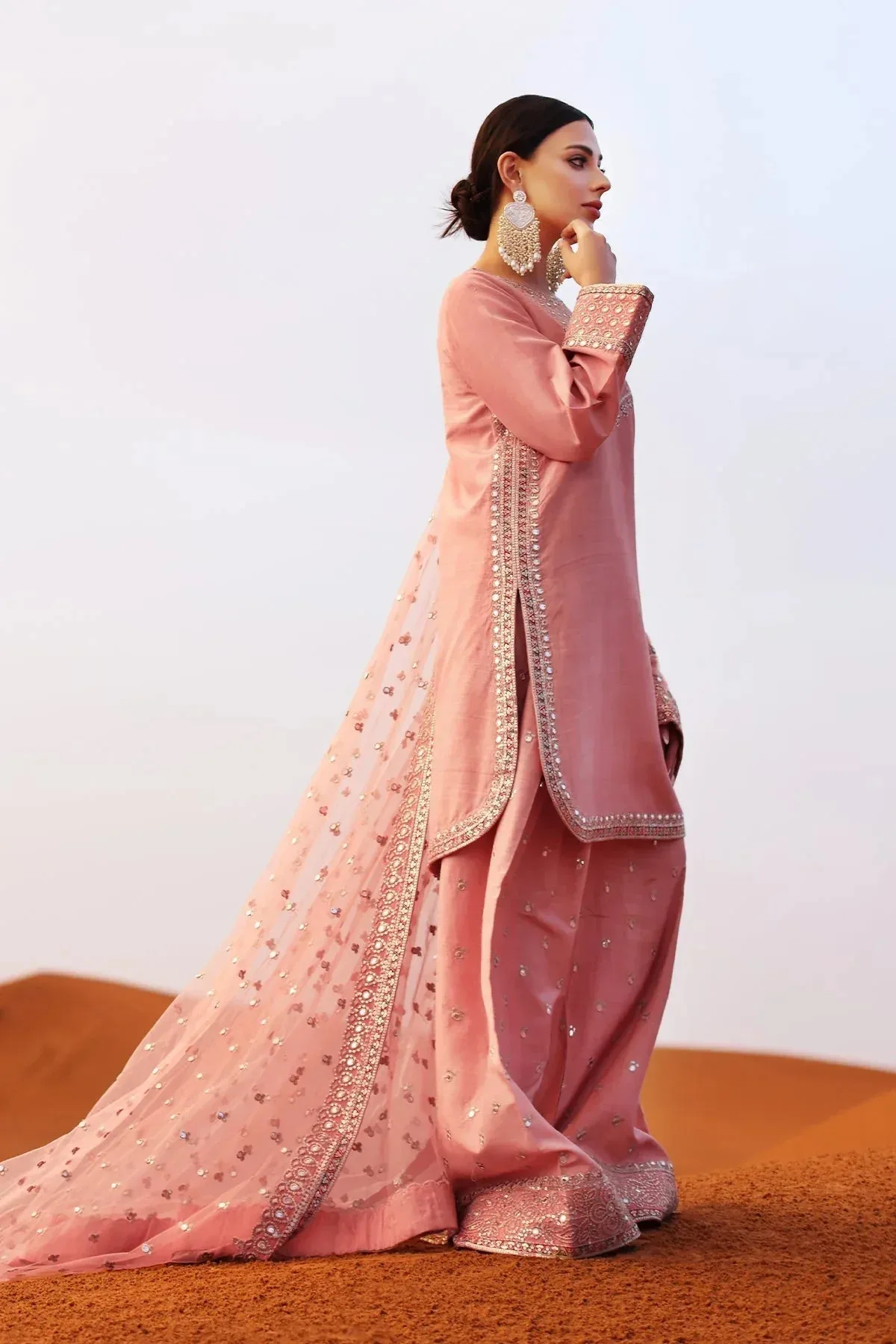 Charizma Festive Pret Peach Pink Raw Silk – view 4 – Poshaq