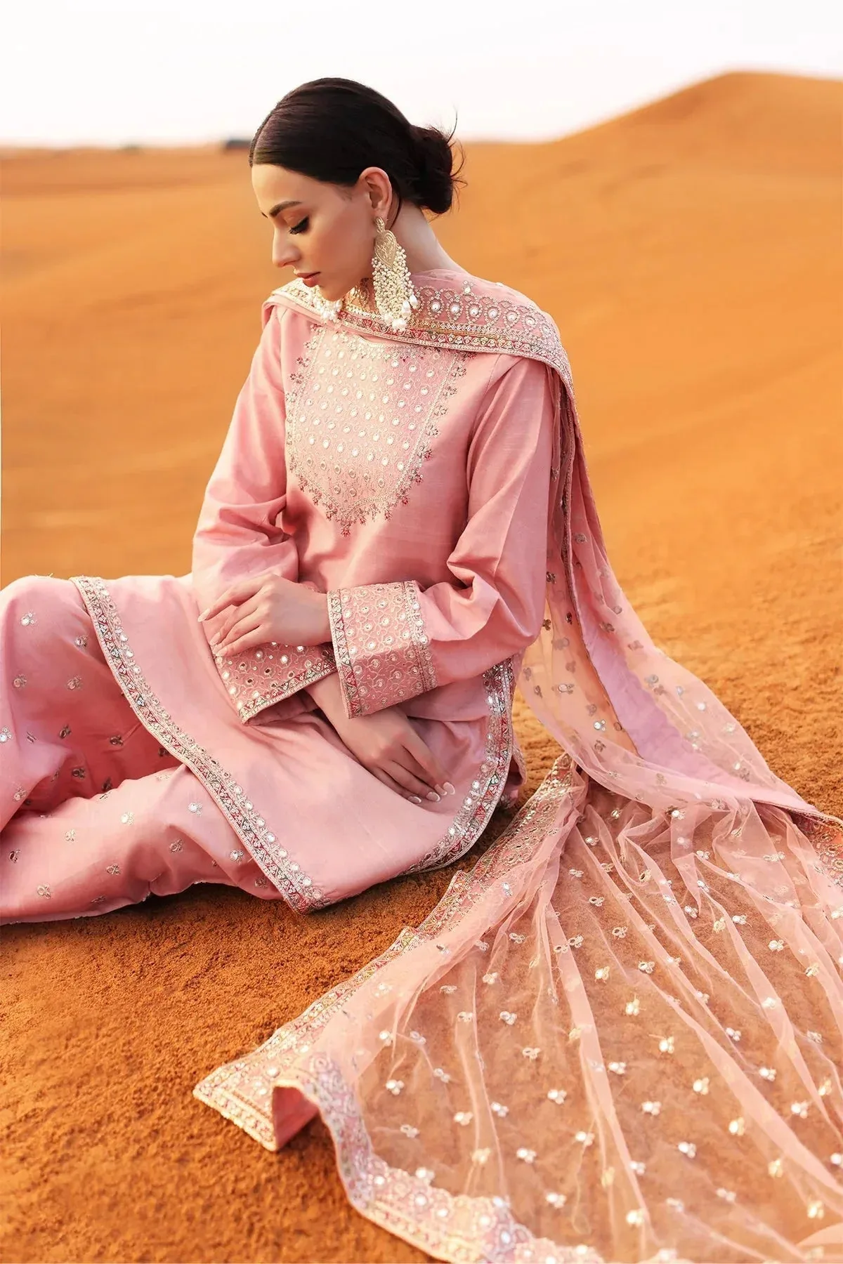 Charizma Festive Pret Peach Pink Raw Silk – view 5 – Poshaq