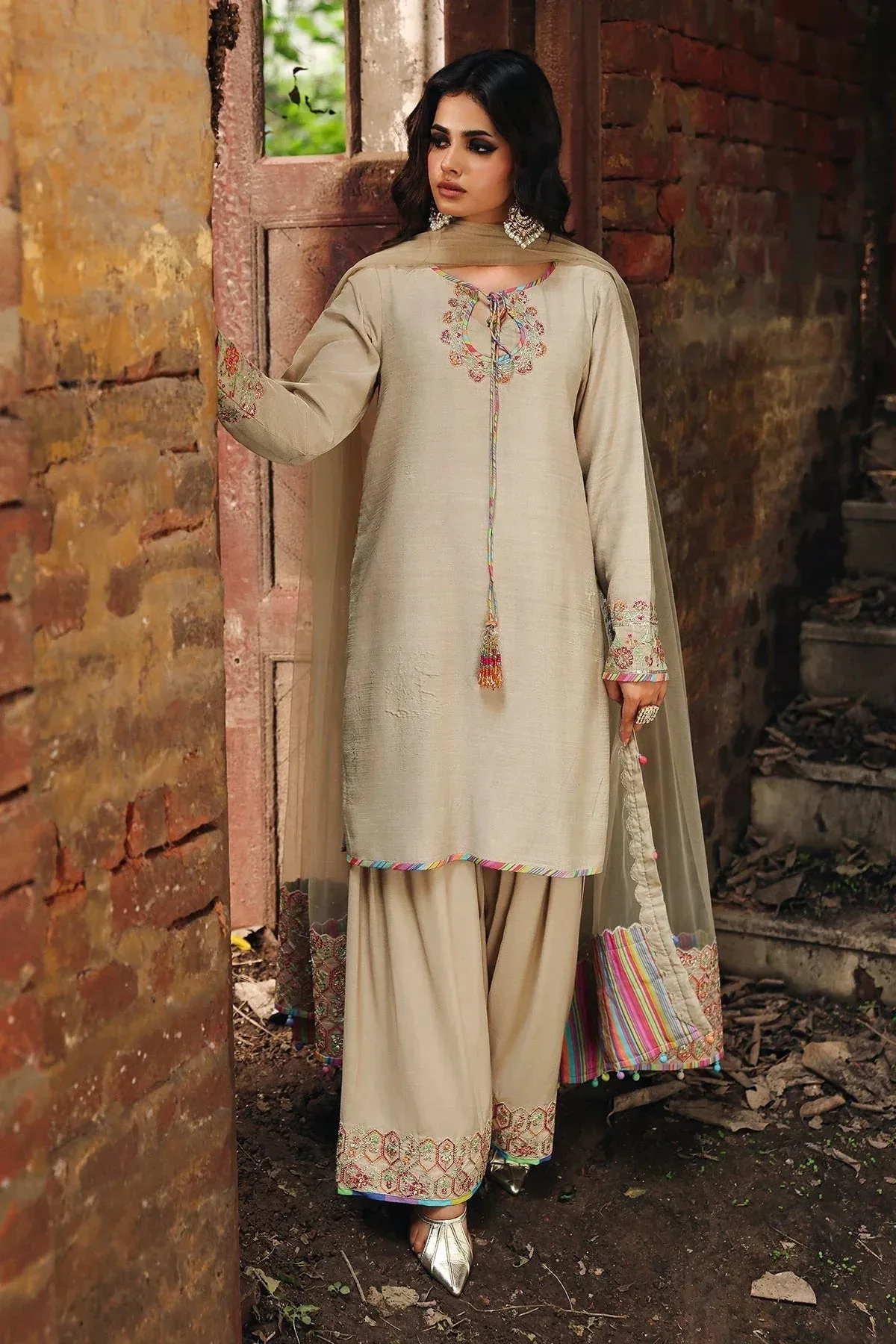 Charizma Festive Pret Beige Raw Silk – view 2 – Poshaq