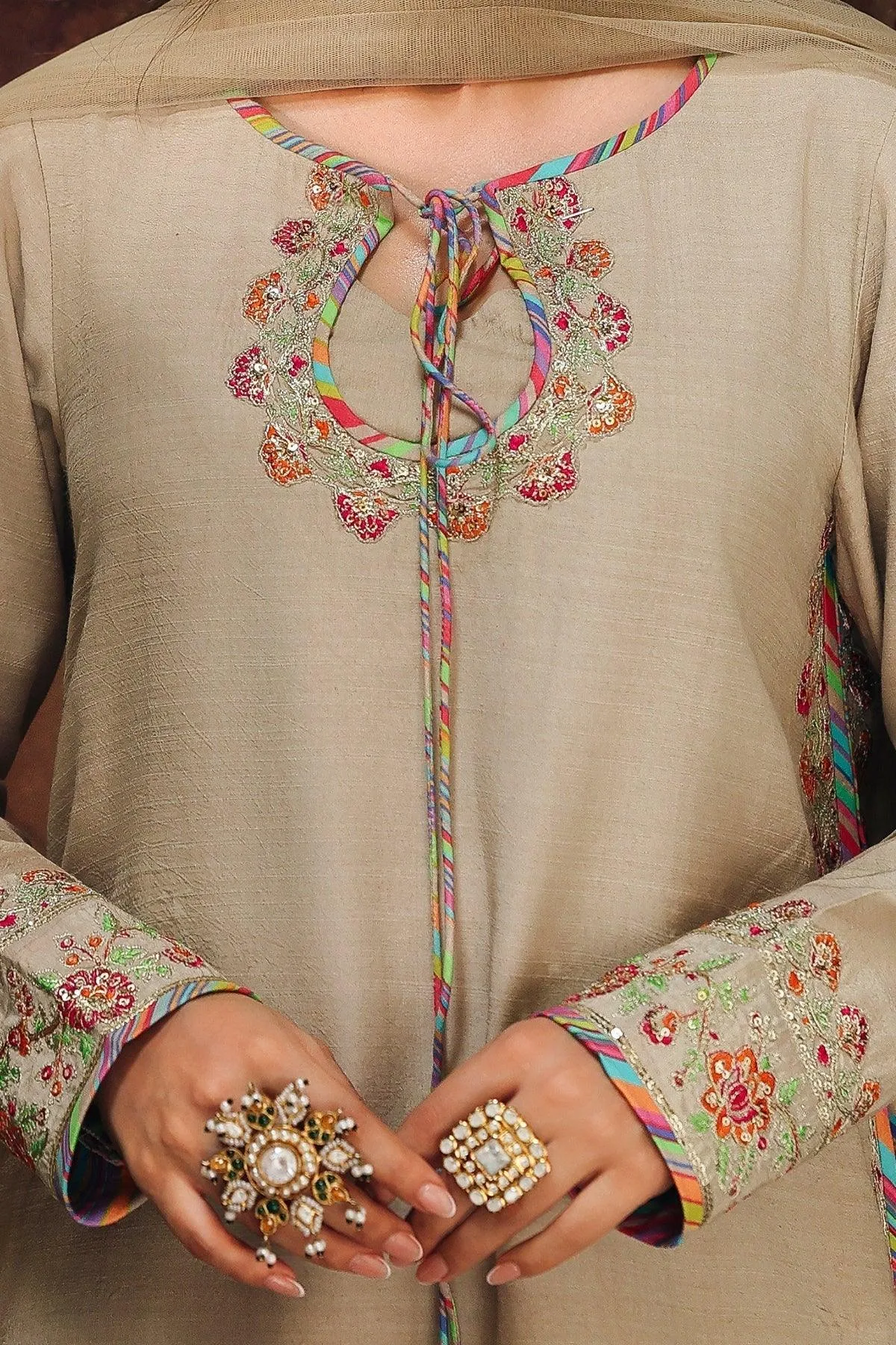 Charizma Festive Pret Beige Raw Silk – view 3 – Poshaq