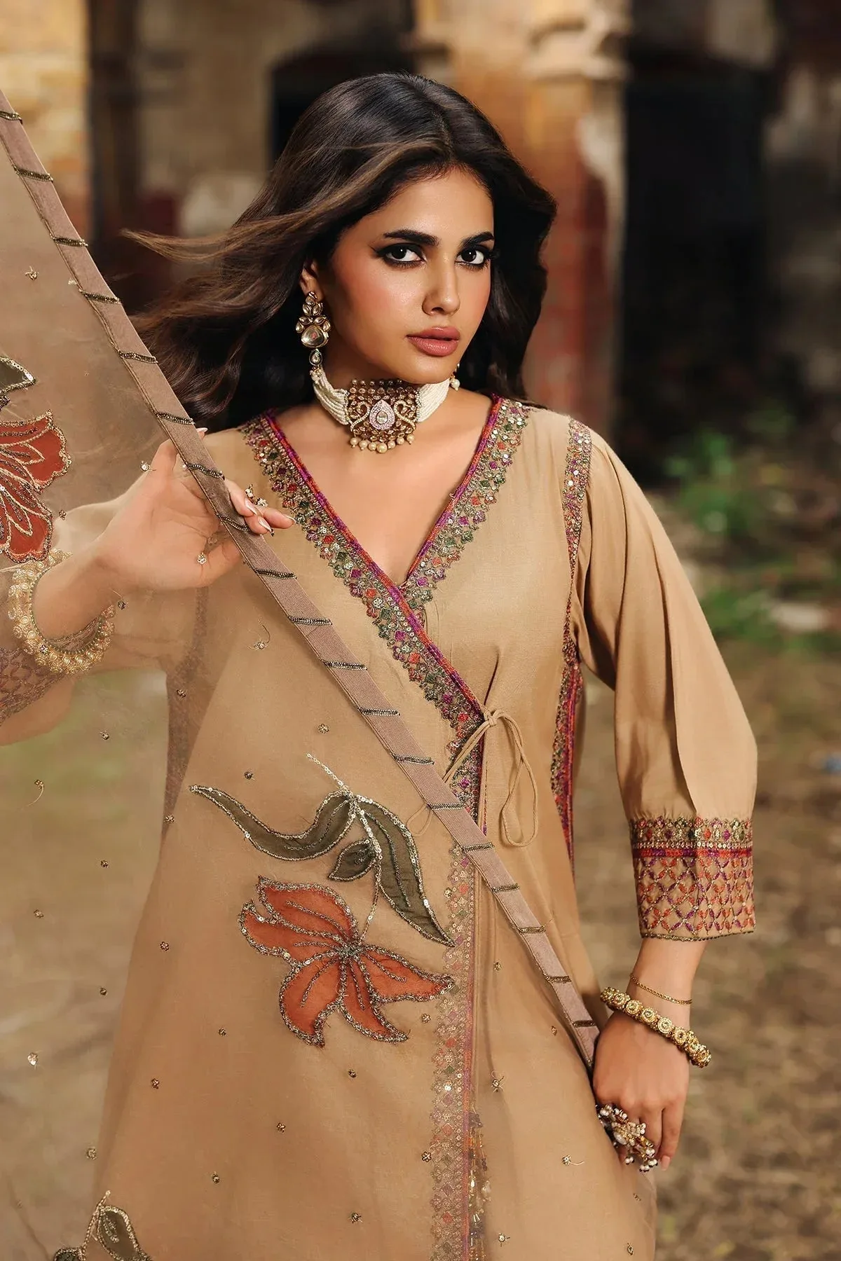 Charizma Festive Pret Beige Raw Silk – view 3 – Poshaq