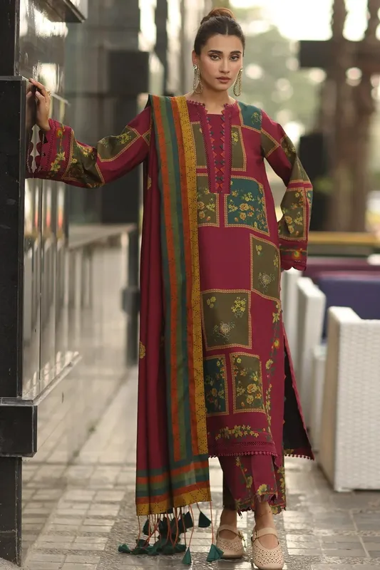 Charizma C Prints Winter 25 MAHROON – view 1 – Poshaq
