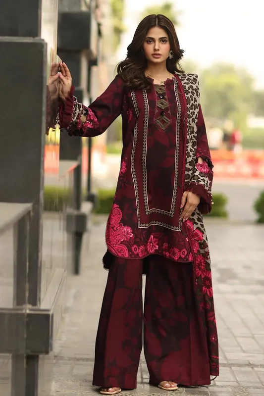 Charizma C Prints Winter 25 MAHROON – view 1 – Poshaq
