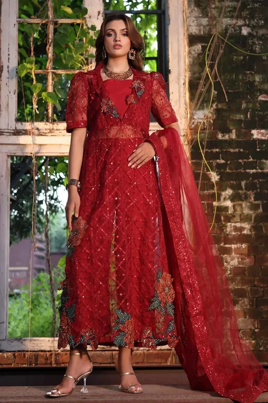 Charizma Festive Pret Maroon Raw Silk – view 1 – Poshaq