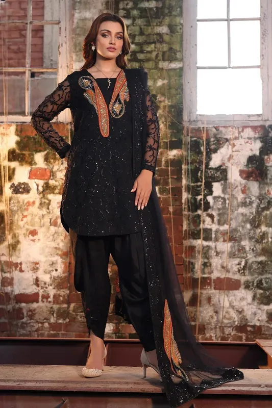Charizma Festive Pret Black Raw Silk – view 1 – Poshaq