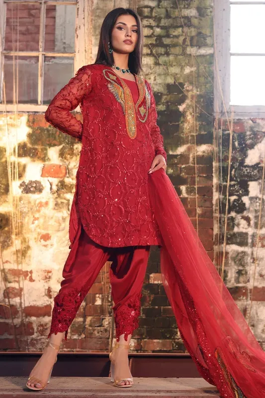 Charizma Festive Pret Maroon Raw Silk – view 1 – Poshaq