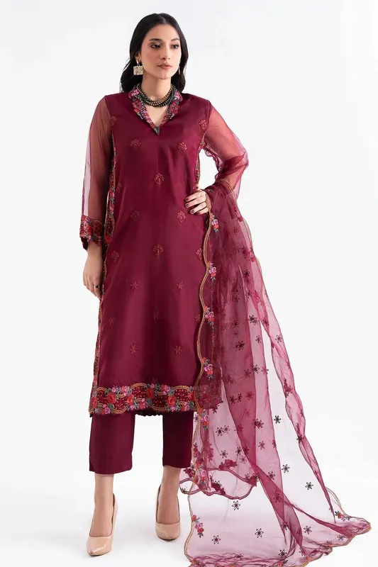 Charizma Festive Pret Red Raw Silk – view 1 – Poshaq