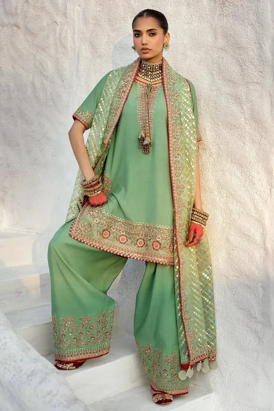 Charizma Festive Pret Green Raw Silk – view 1 – Poshaq