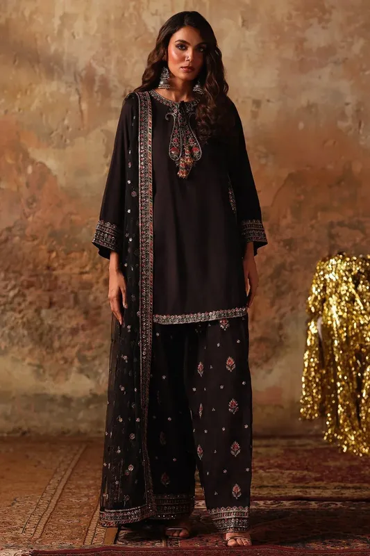 Charizma Festive Pret Black Raw Silk – view 1 – Poshaq