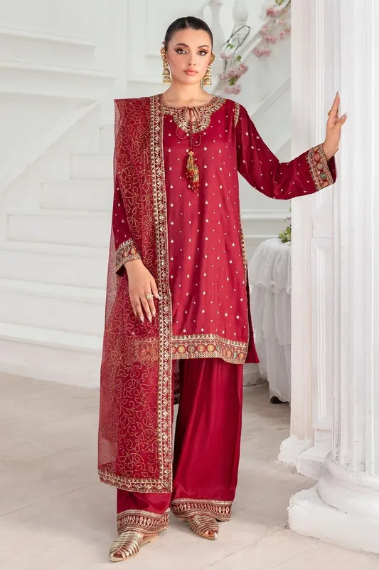 Charizma Festive Pret Red Raw Silk – view 1 – Poshaq