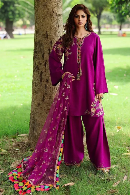 Charizma Festive Pret Purple Raw Silk – view 1 – Poshaq