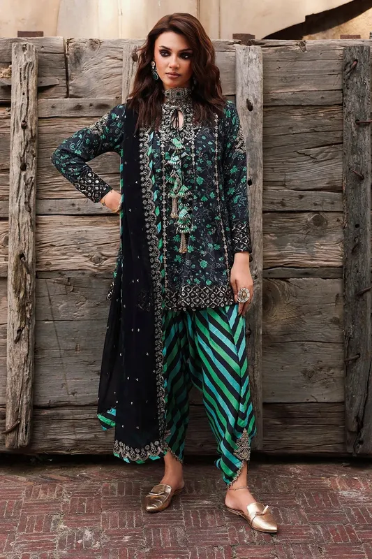 Charizma Festive Pret Green Raw Silk – view 1 – Poshaq