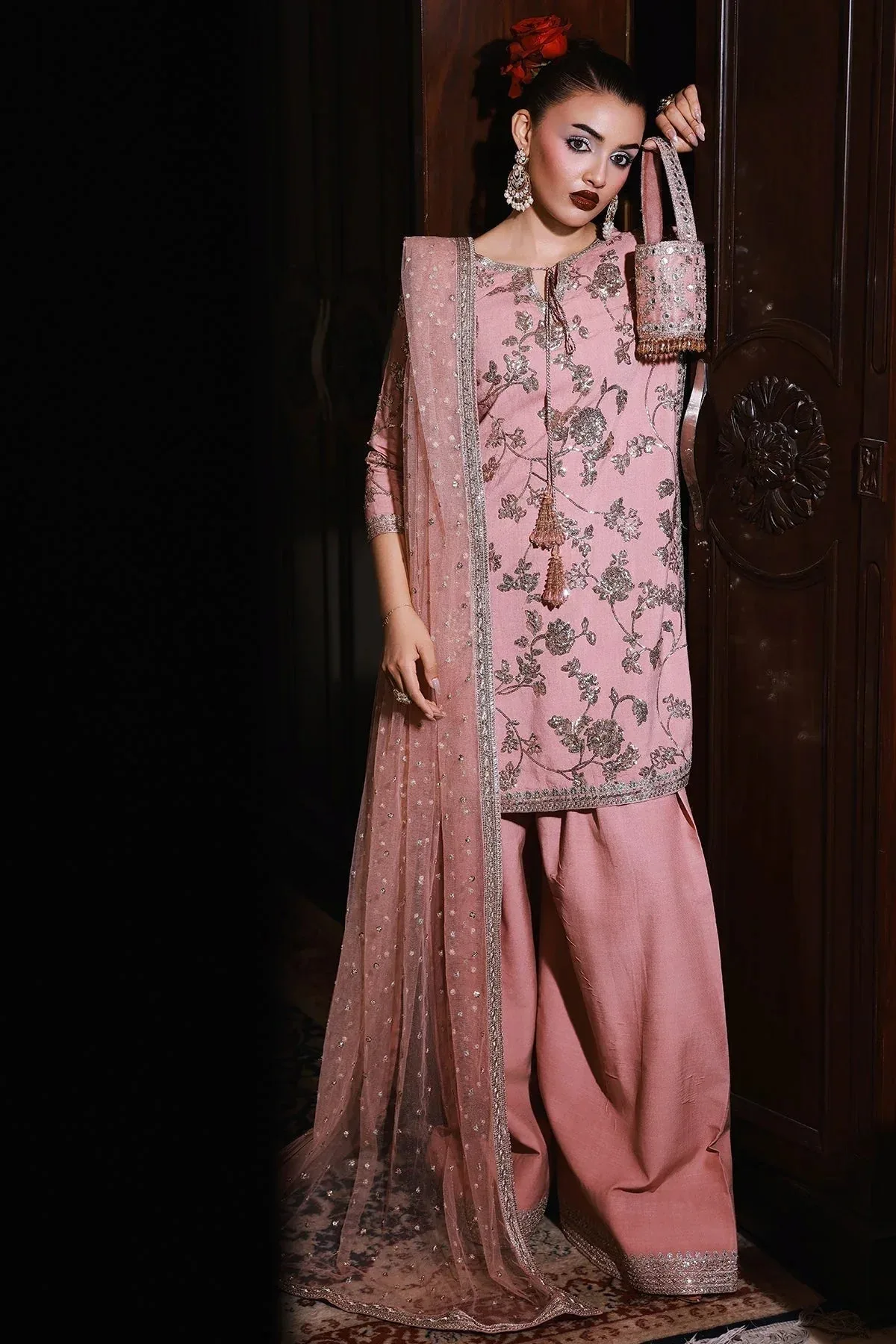 Charizma Festive Pret Light Pink Raw Silk – view 1 – Poshaq