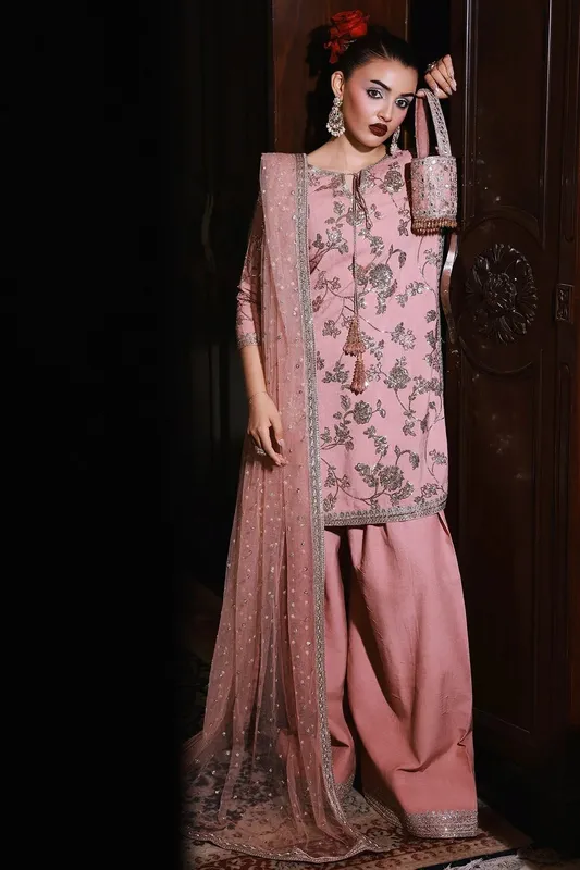 Charizma Festive Pret Light Pink Raw Silk – view 1 – Poshaq