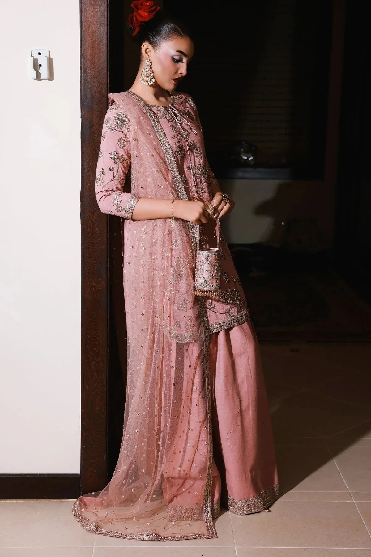 Charizma Festive Pret Light Pink Raw Silk – view 2 – Poshaq