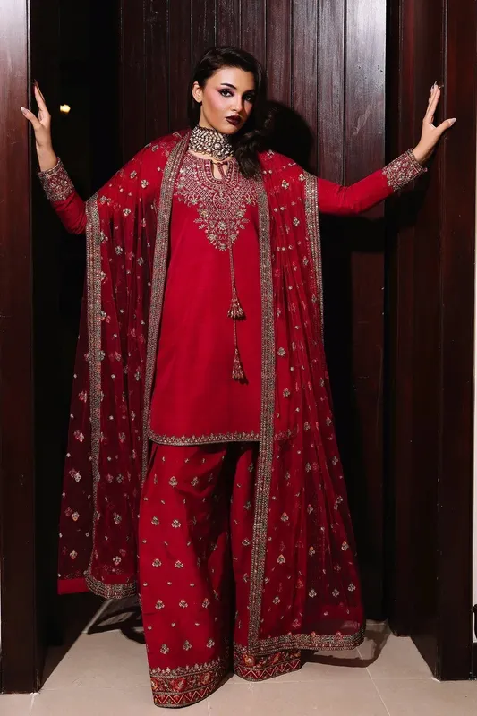 Charizma Festive Pret Red Raw Silk – view 1 – Poshaq