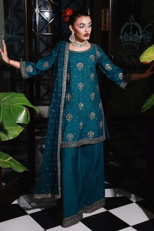 Charizma Festive Pret Zinc Raw Silk – view 1 – Poshaq