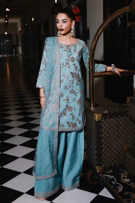 Charizma Festive Pret Blue Raw Silk – view 1 – Poshaq