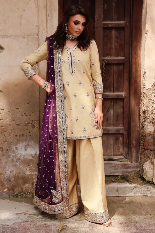 Charizma Festive Pret Beige Raw Silk – view 1 – Poshaq