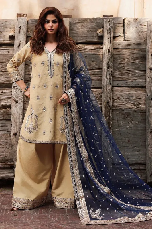 Charizma Festive Pret Beige Raw Silk – view 1 – Poshaq