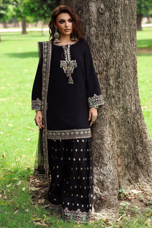Charizma Festive Pret Black Raw Silk – view 1 – Poshaq
