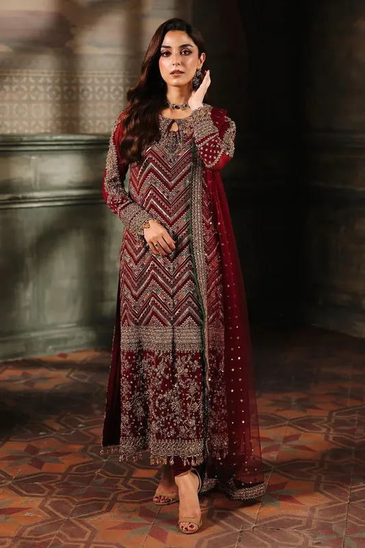 Charizma Dastan e Jashan Maroon Raw Silk – view 1 – Poshaq