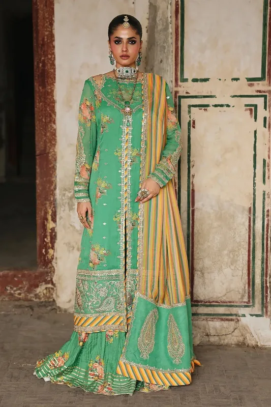 Charizma Vasal Chiffon 25 Mint Green Raw Silk – view 1 – Poshaq