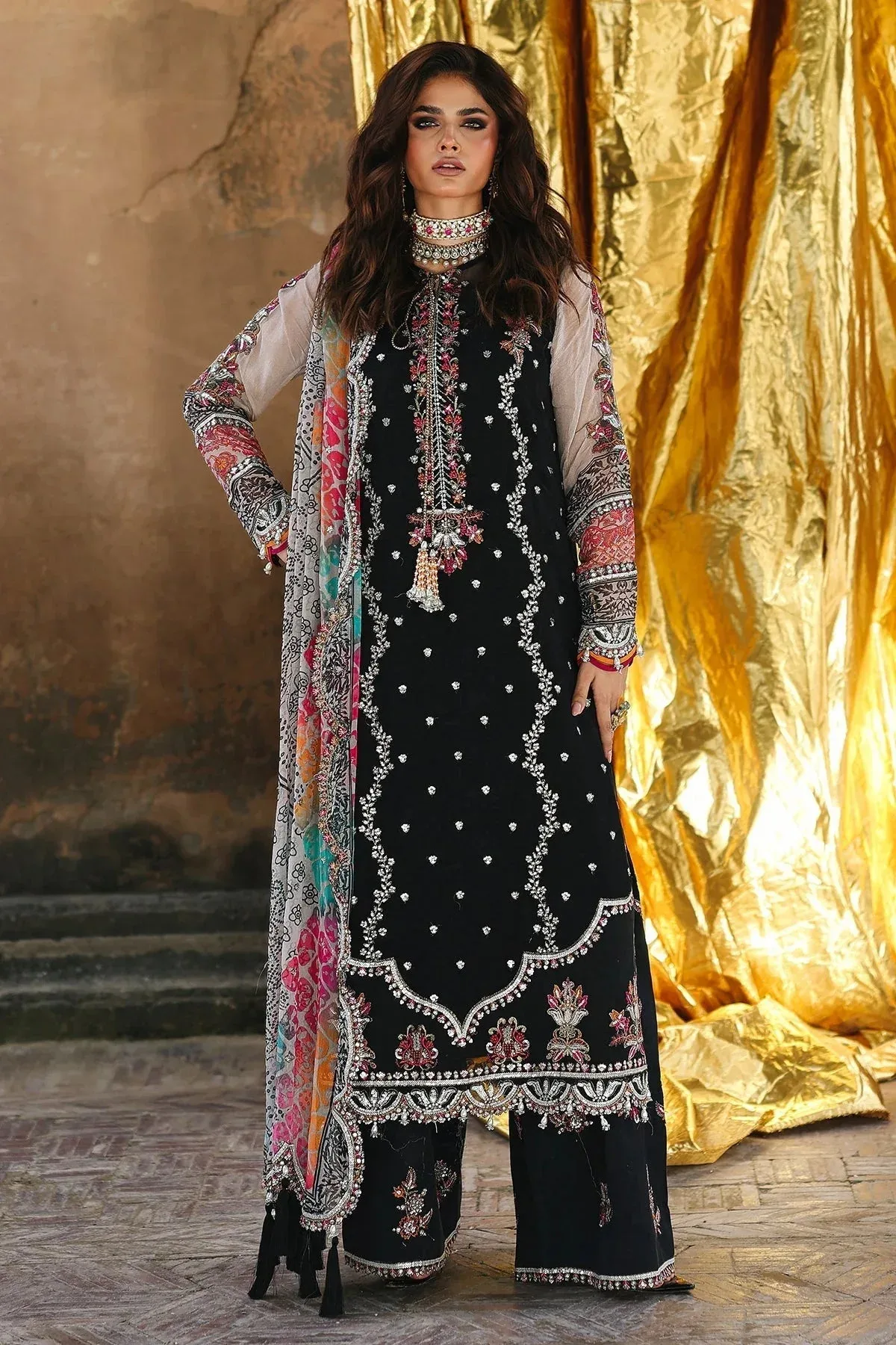 Charizma Vasal Chiffon 25 Black Raw Silk – view 1 – Poshaq